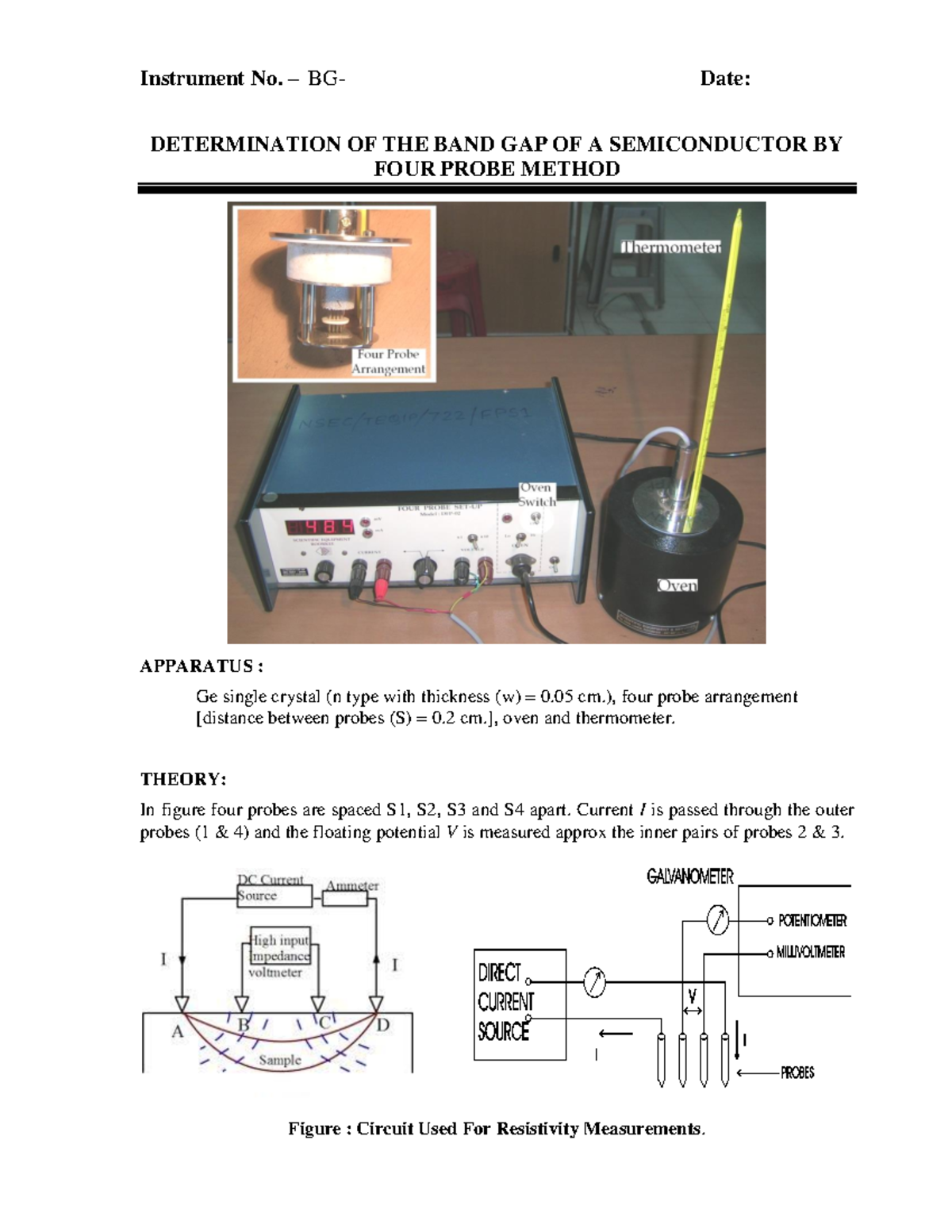 Bes 4 Probe complete - Good - Instrument No. – BG- Date: DETERMINATION ...