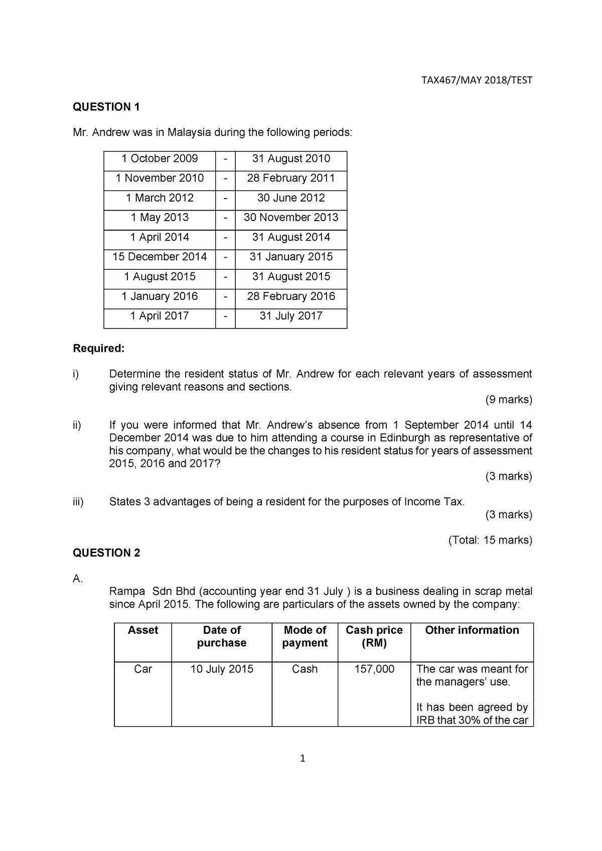 TAX 467 TEST MAY 2018 - TAXATION467 TEST MAY 2018 UITM DEGREE ...