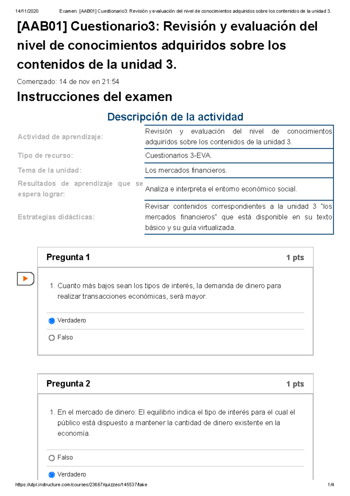 Examen [AAB01] Cuestionario 3 Revisión Y Evaluación Del Nivel De ...