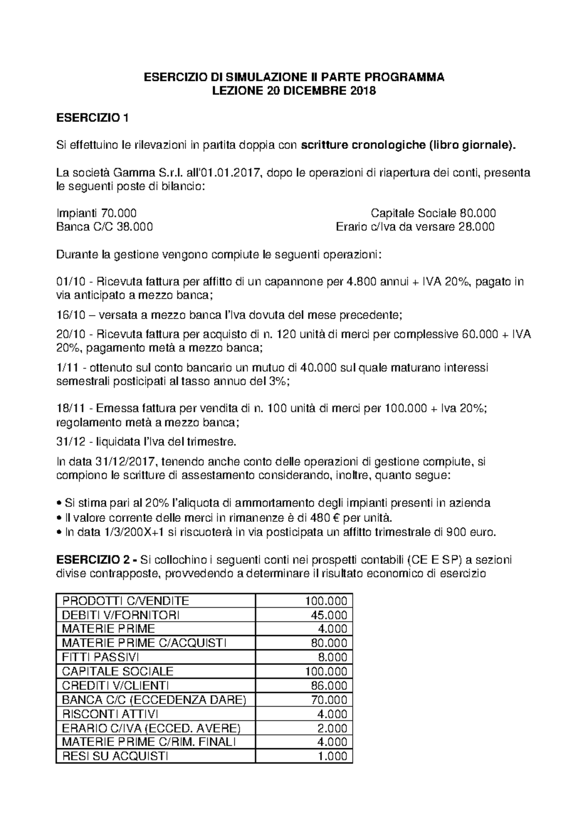 Esempio/prova D'esame 4 Dicembre 2018, Domande - ESERCIZIO DI ...