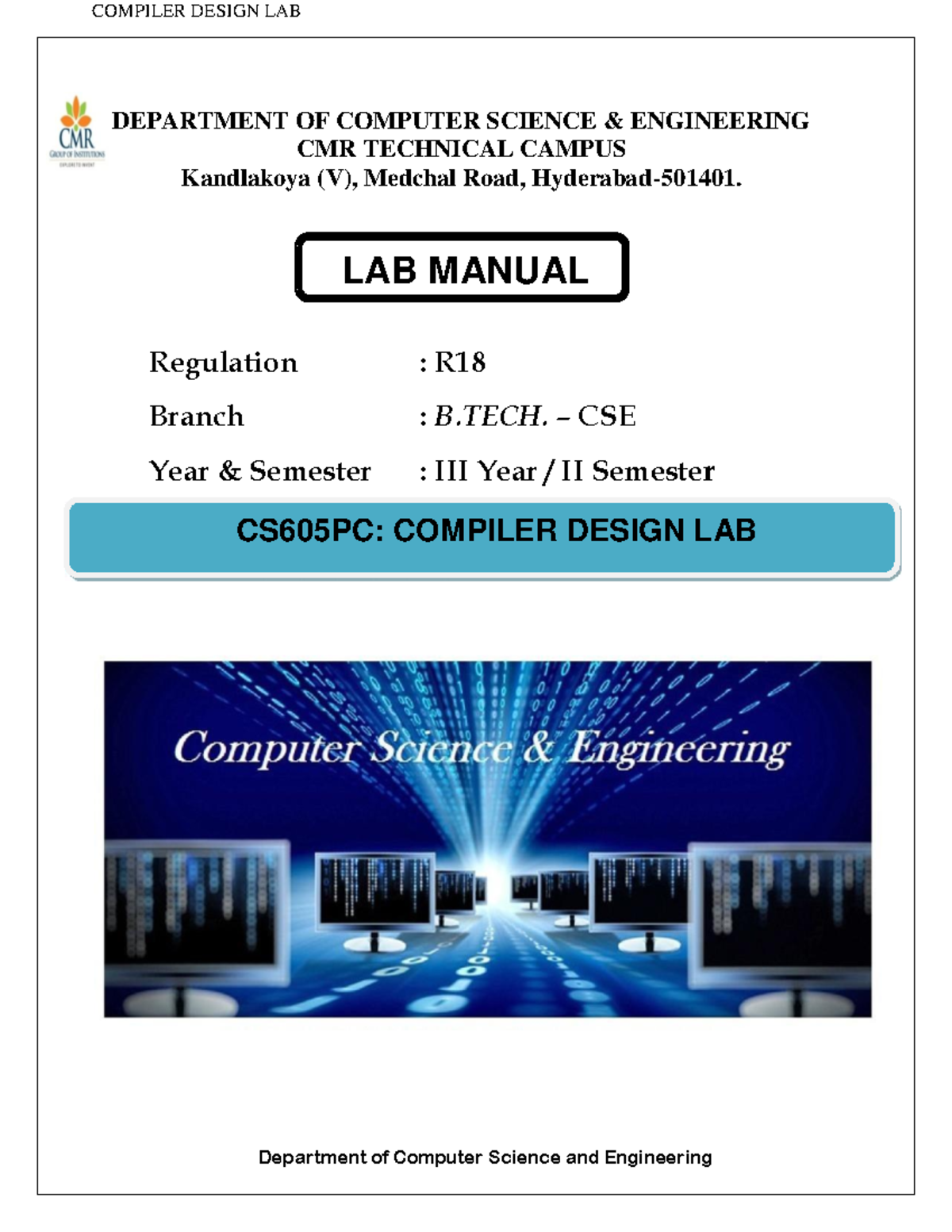CD Lab Manual - DEPARTMENT OF COMPUTER SCIENCE & ENGINEERING CMR ...