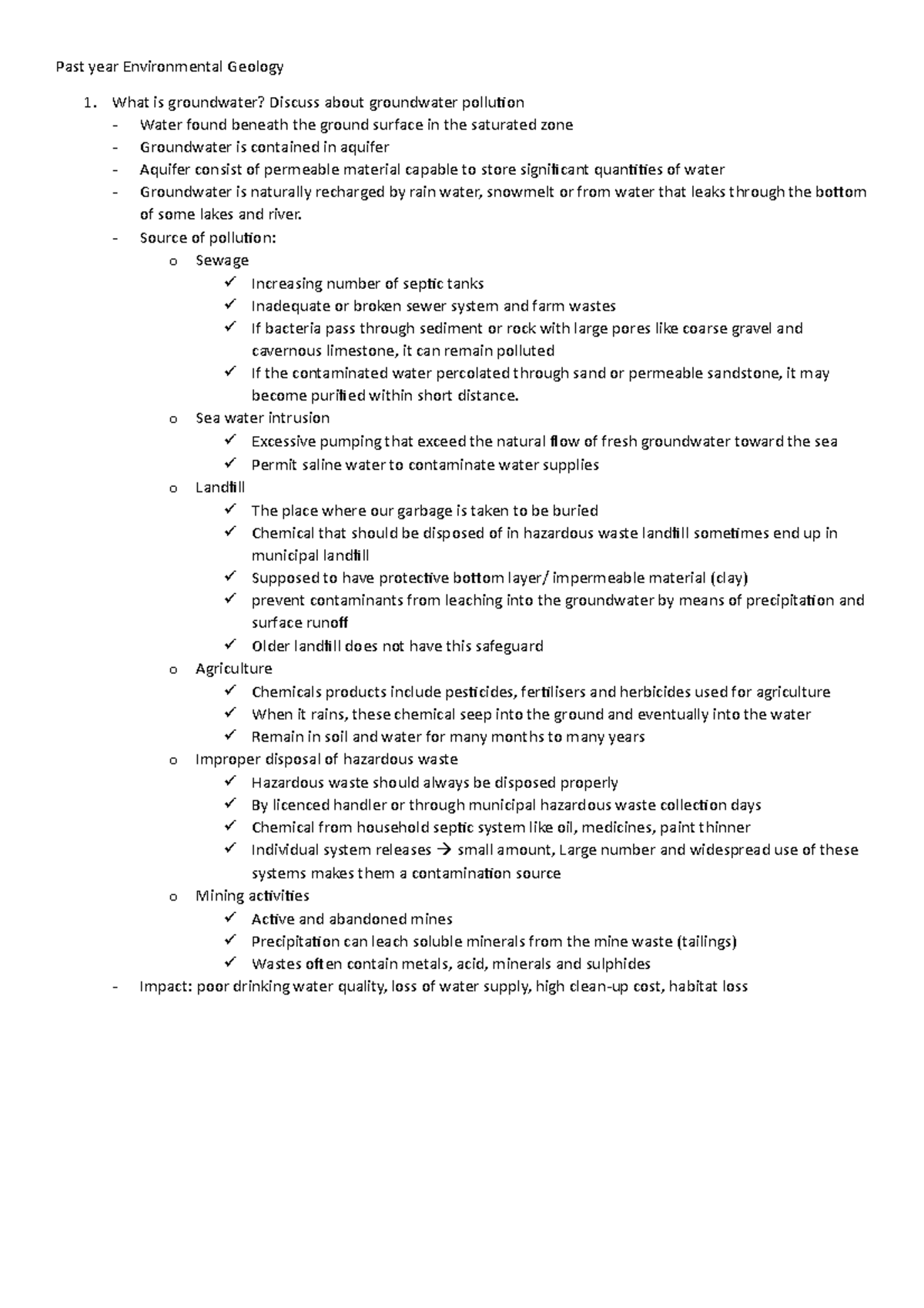 Exam 2018, questions and answers - Past year Environmental Geology What ...