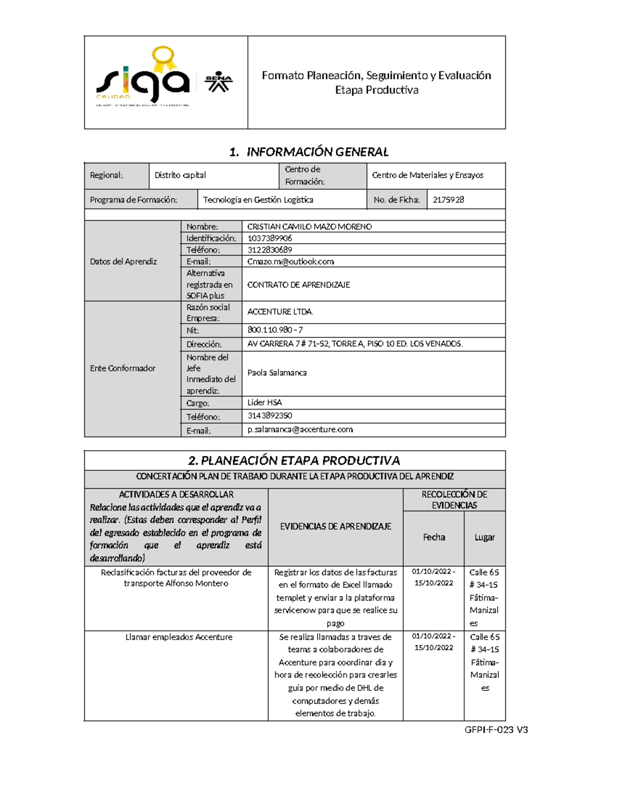 Formato Planeacion Seguimiento Y Evaluacion Etapa Productiva 3 Etapa