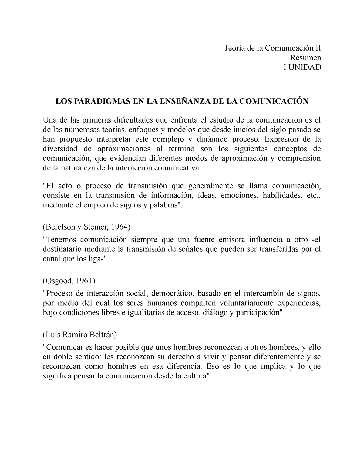 Teoría De La Comunicación Resumen Ii Teoría De La Comunicación Ii Resumen I Unidad Los 