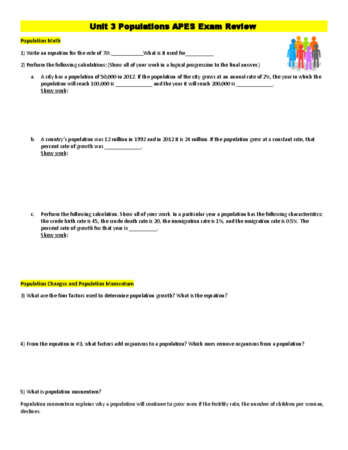 Unit 3 Populations AP Exam Review - Unit 3 Populations APES Exam Review ...