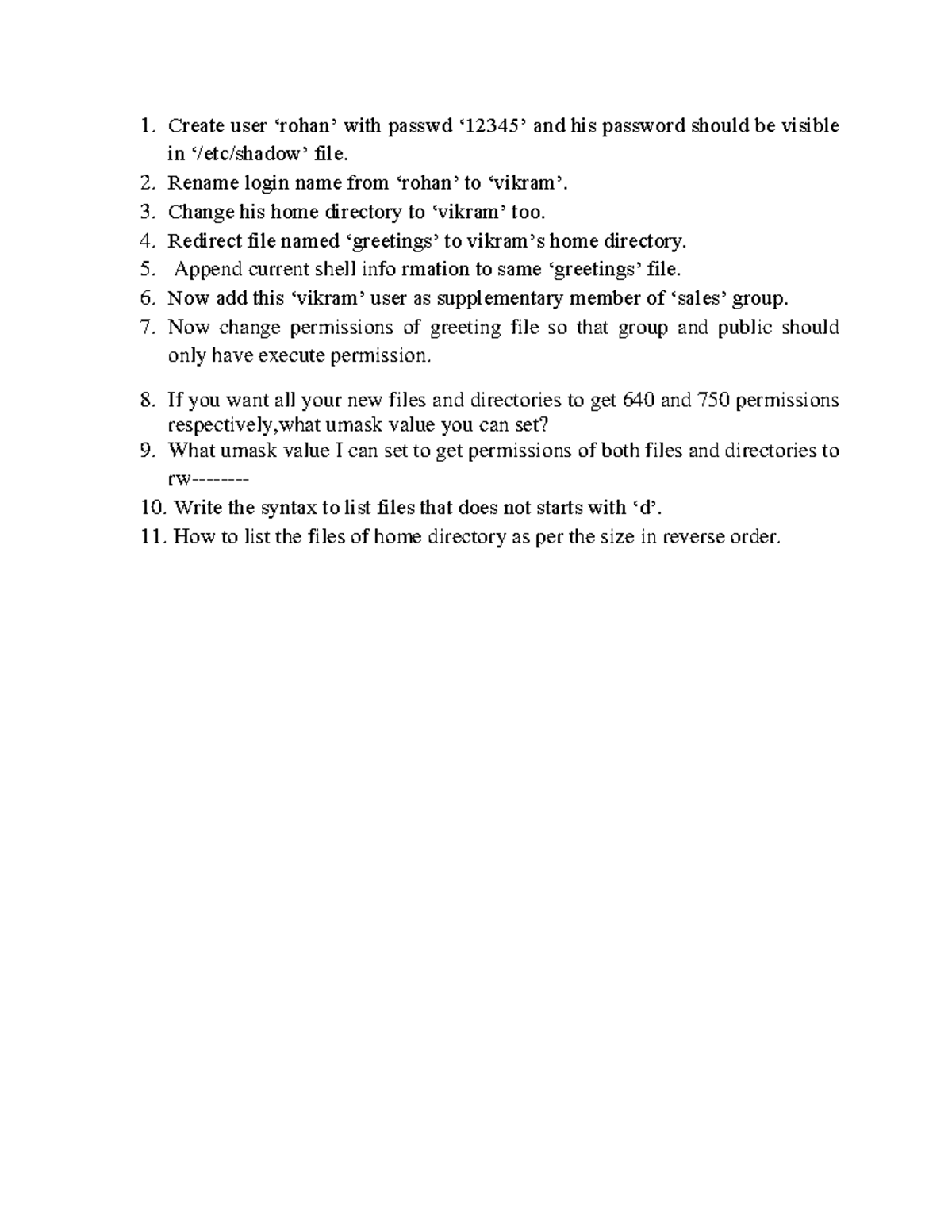 Task 4 linux practice questions create user rohan with passwd