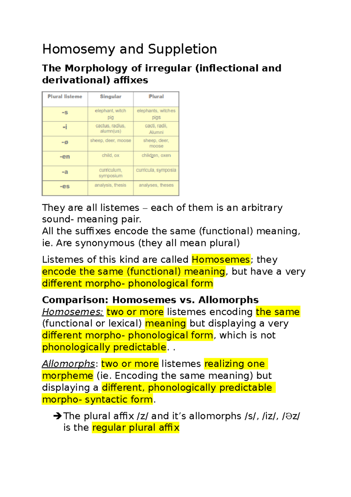 Grammar: Homosemy and Suppletion - Homosemy and Suppletion The ...