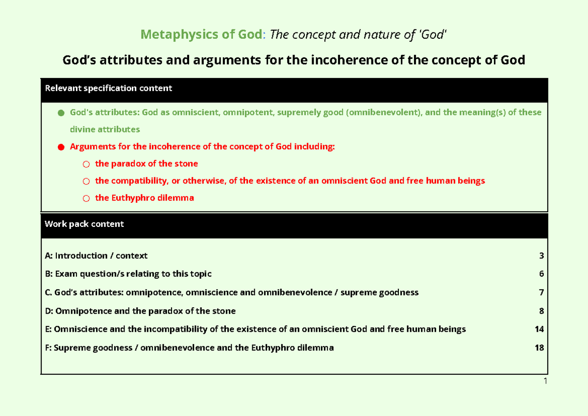 ICo G - Incoherences with the concept of God - Metaphysics of God: The ...