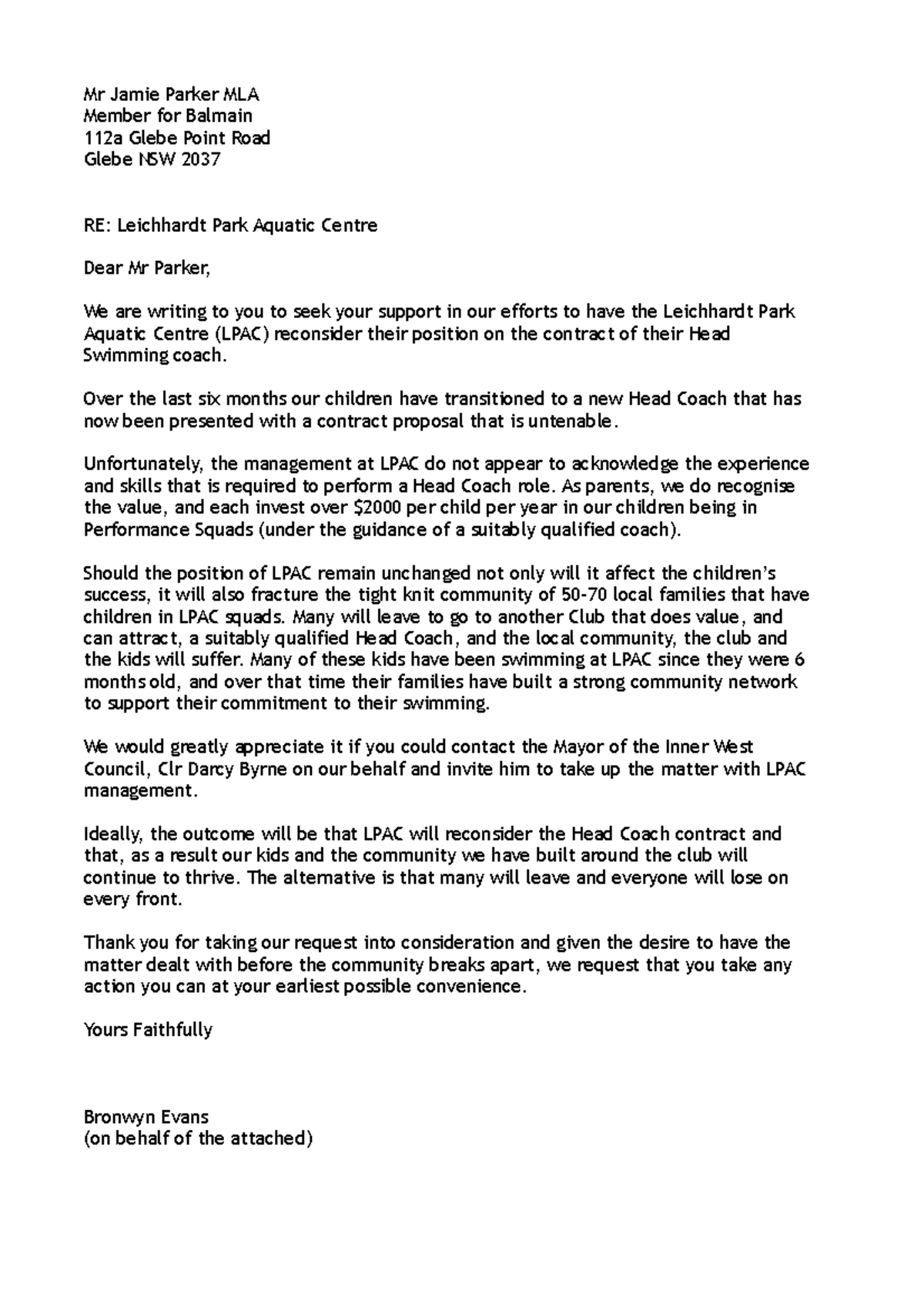 LPAC letters - notes - Mr Jamie Parker MLA Member for Balmain 112a ...