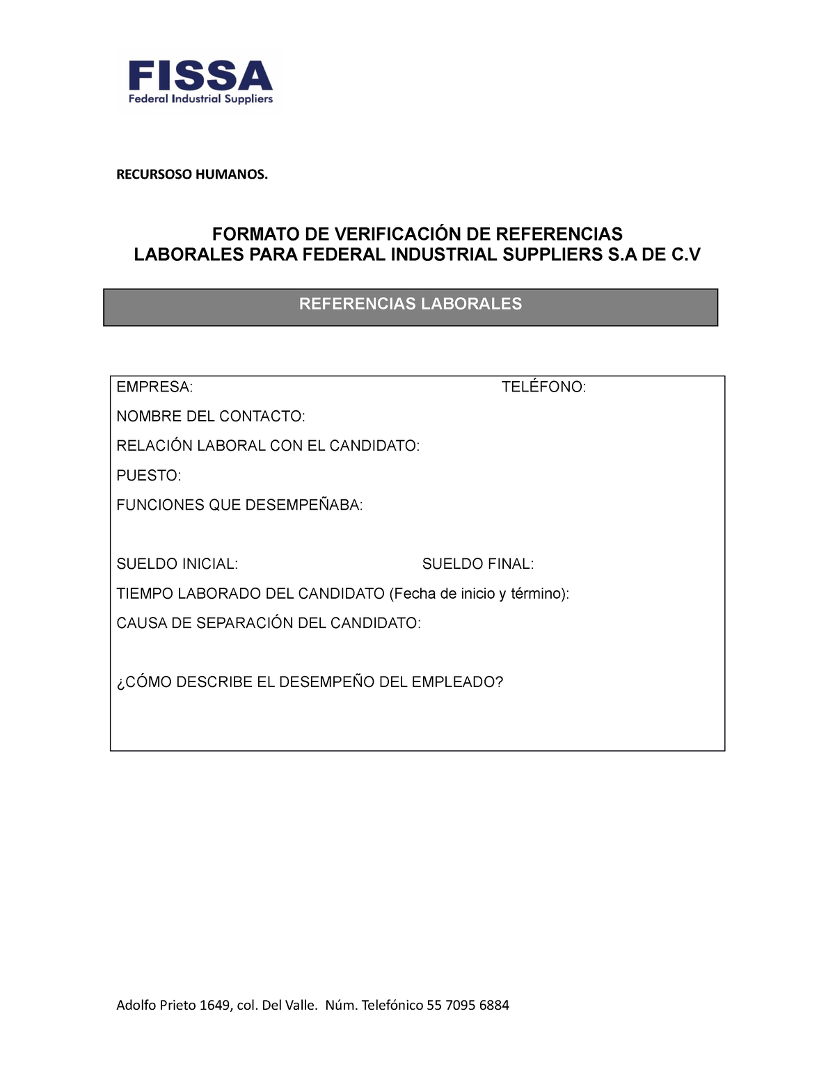 Formato De Solicitud De Referencias Laborales Recursoso Humanos Formato De VerificaciÓn De 9071