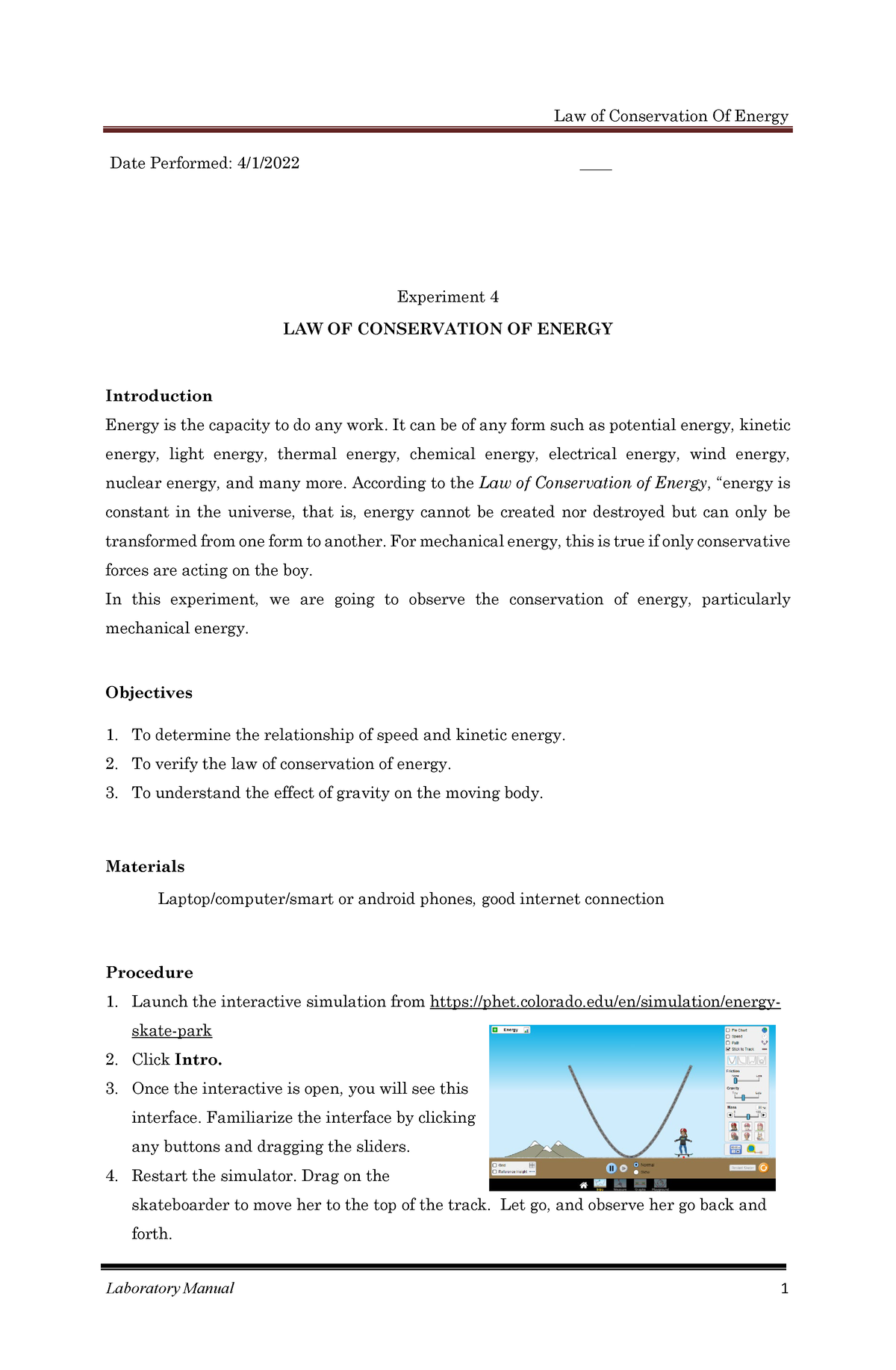 Experiment-4-law-of-conservation-of-energy - Law Of Conservation Of 