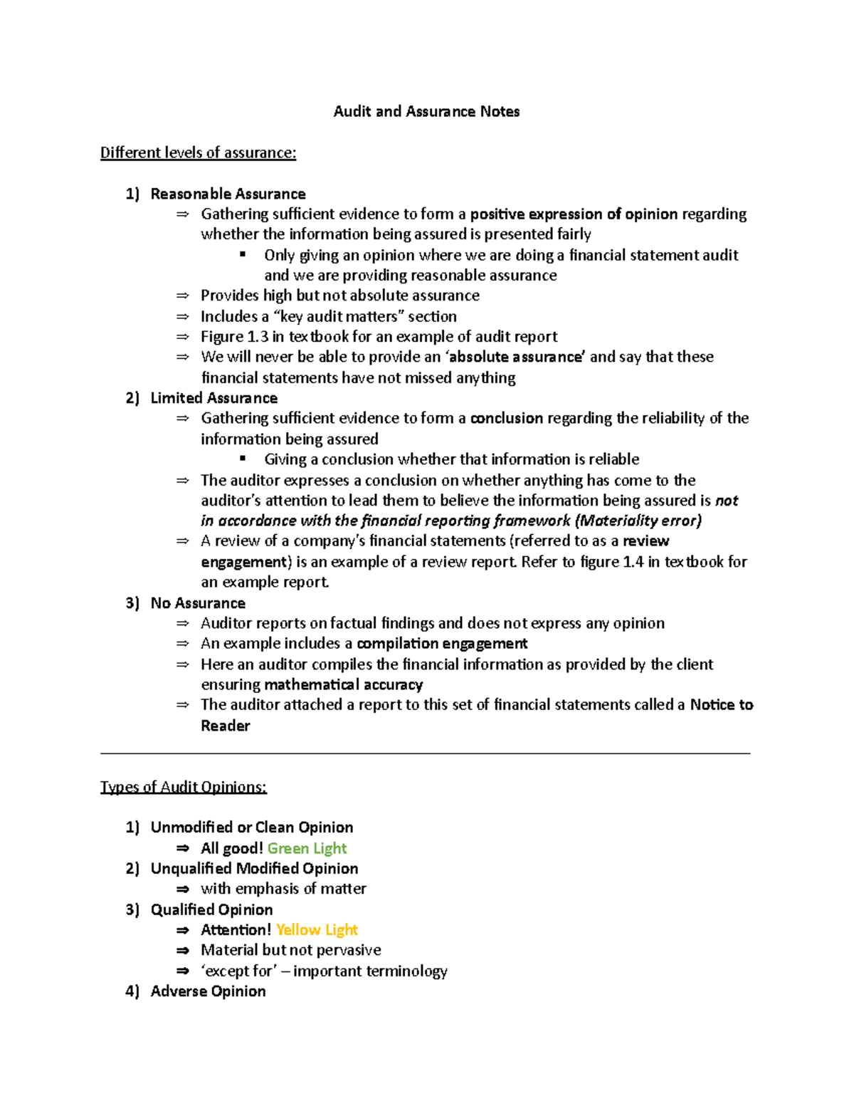 Audit and Assurance Notes - Audit and Assurance Notes Different levels ...