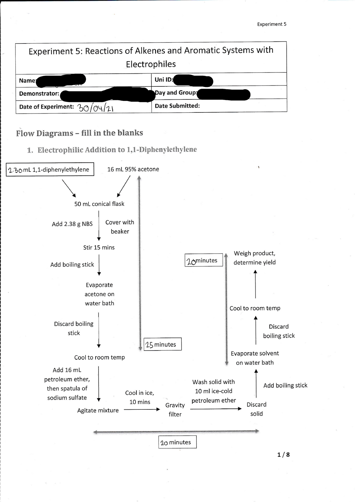 CHEM1101 Lab 5 - Reactions of alkenes and aromatic systems with ...