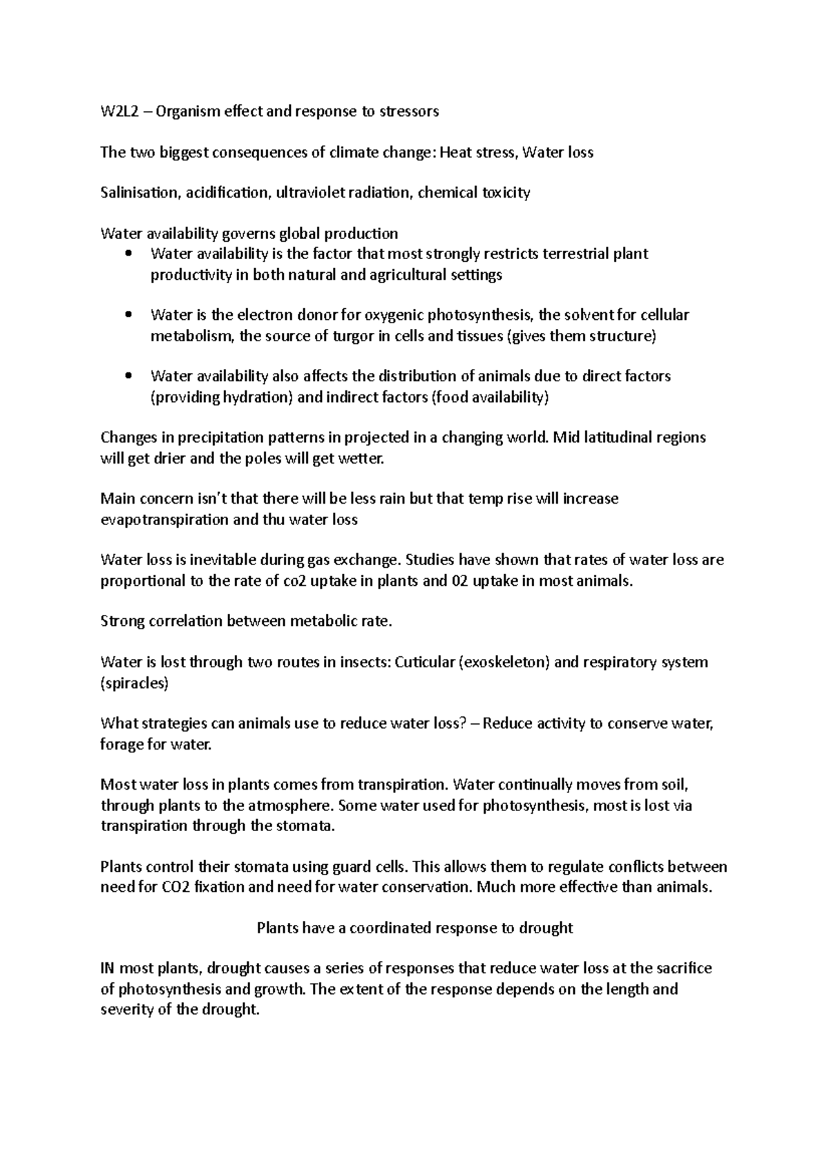 W2L2 - water - Detailed lecture notes covering all important themes and ...