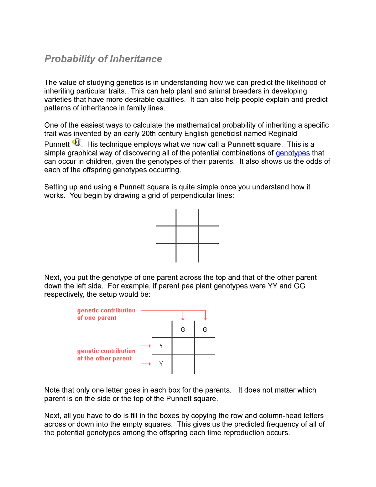 probability of inheritance assignment