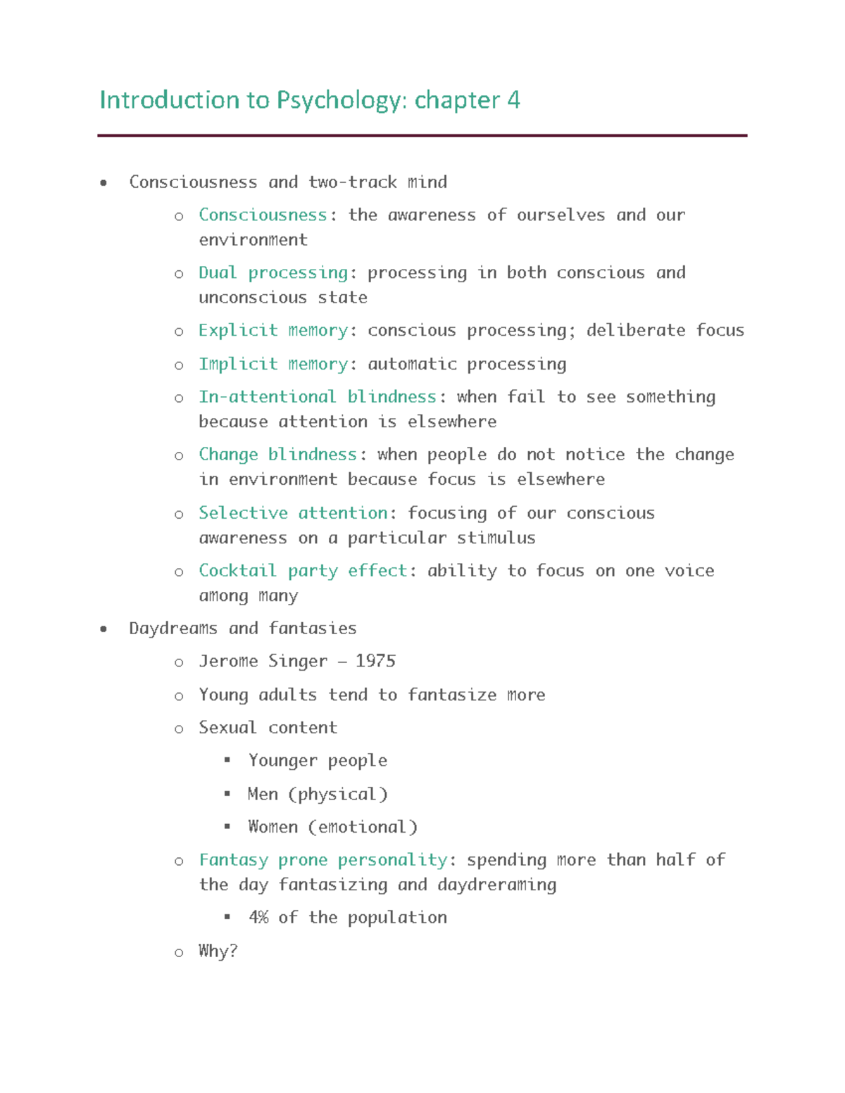 Introduction to psychology chapter 3 temporary memory loss reported