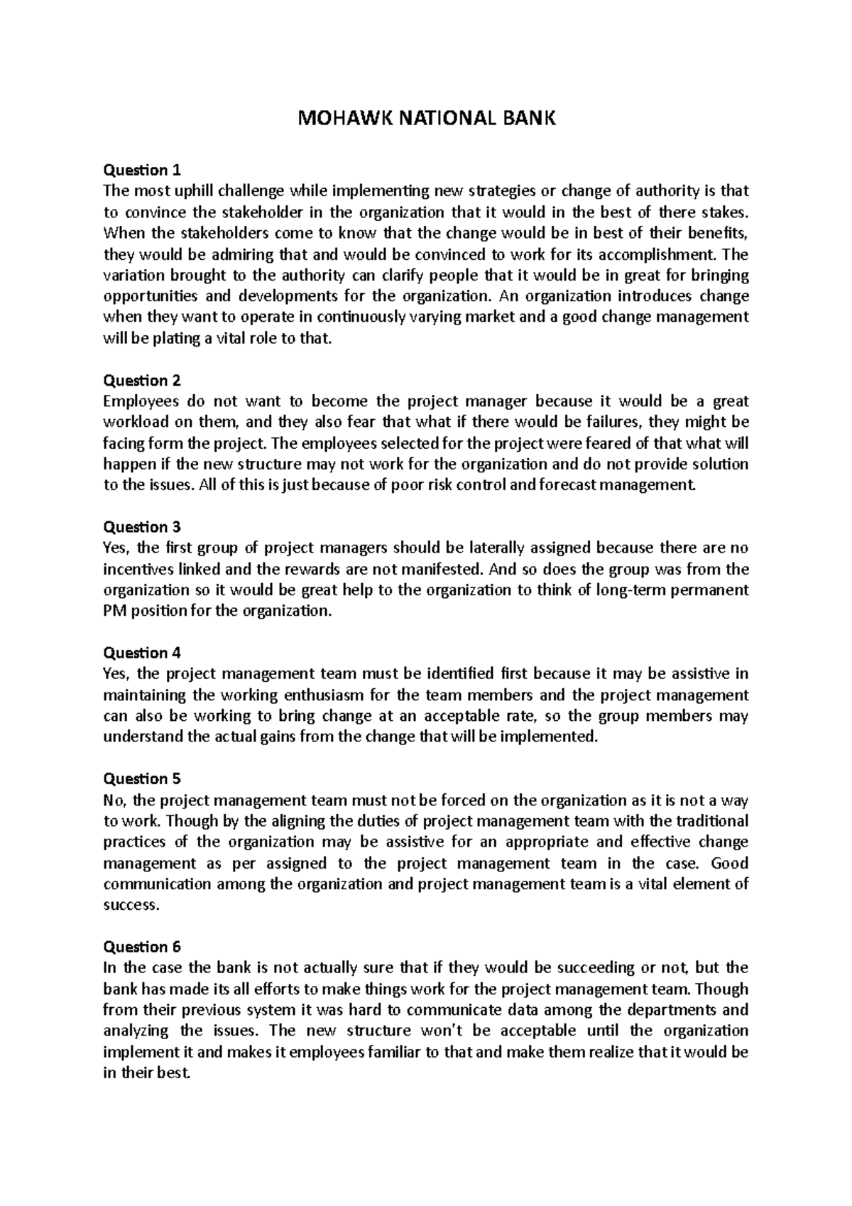 solved case study on project management