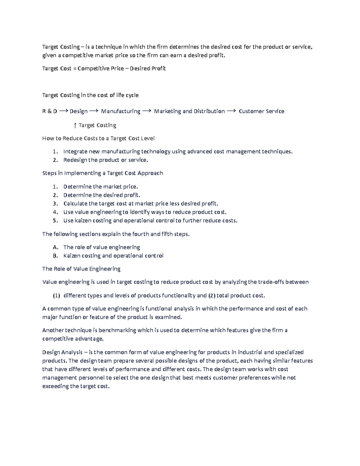 3rd - Target Costing in the cost of life cycle - Target Costing – is a ...