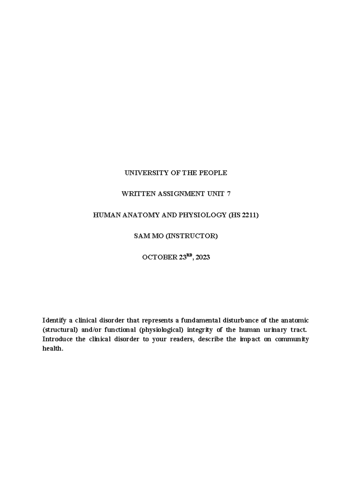 UNIT 7 HS 2211 WA - This Is A Written Assignment - UNIVERSITY OF THE ...