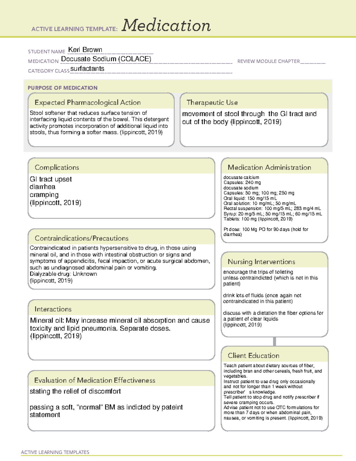 Docusate med sheet ACTIVE LEARNING TEMPLATES Medication STUDENT