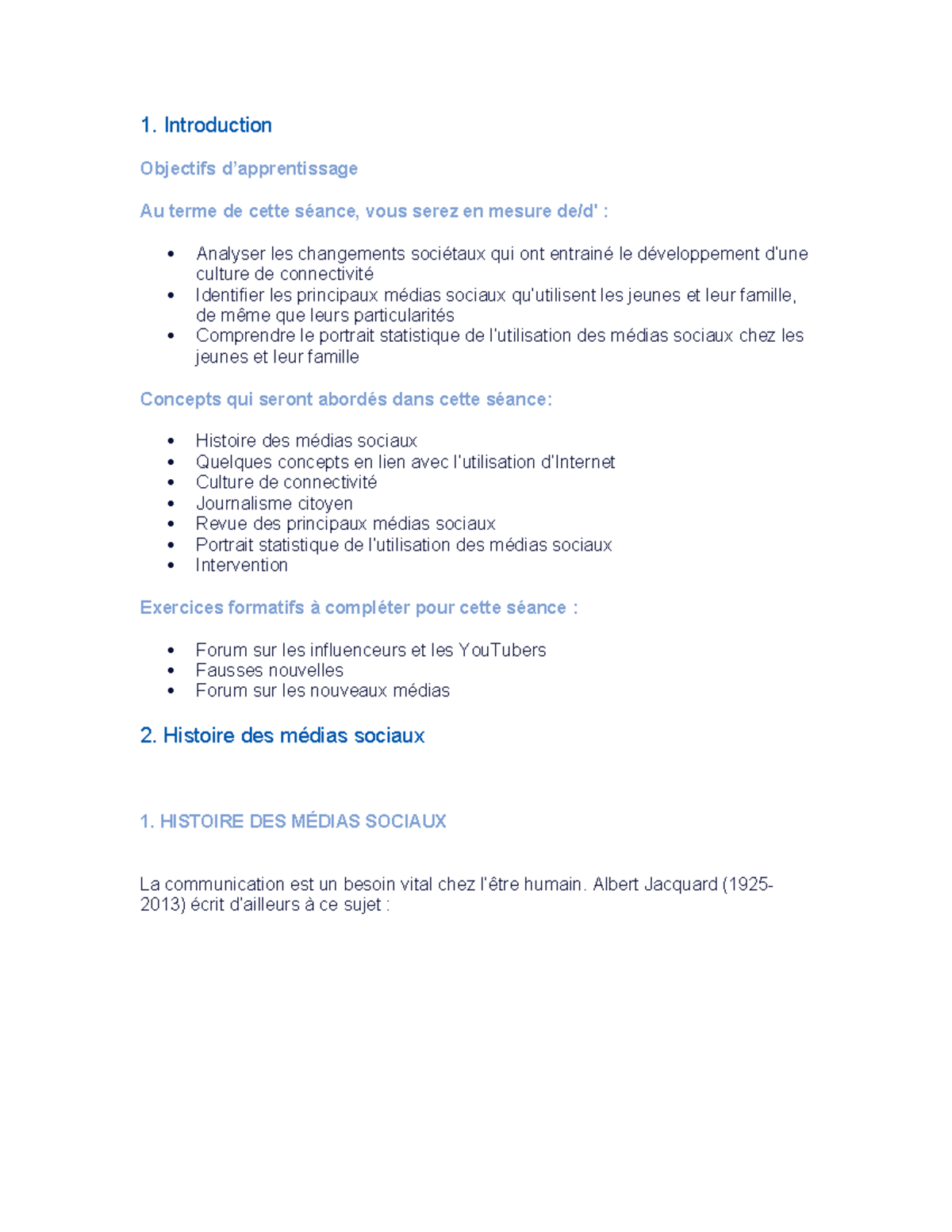 Cours 1 - Introduction - 1. Introduction Objectifs d’apprentissage Au ...