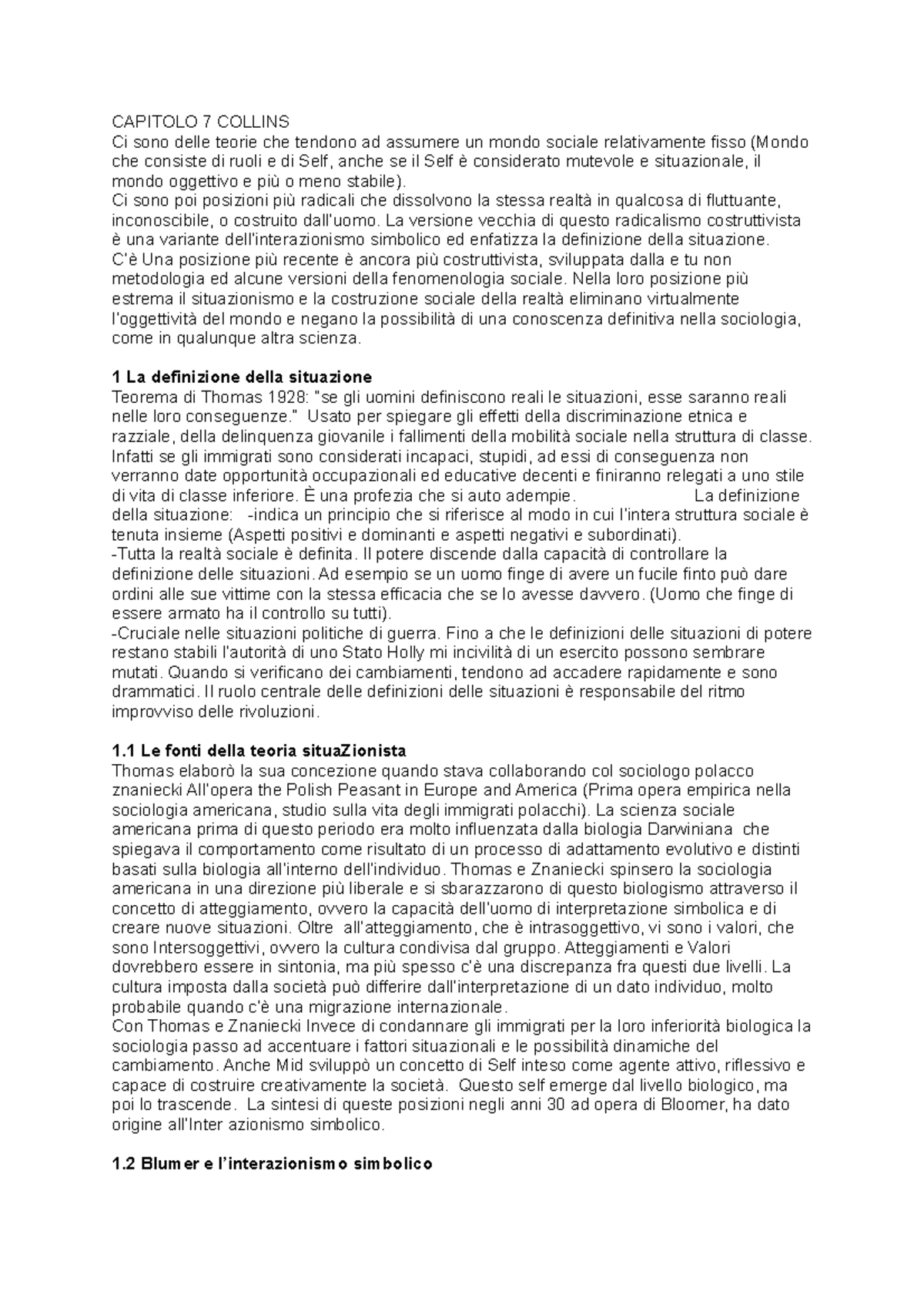 Sociologia collins - CAPITOLO 7 COLLINS Ci sono delle teorie che ...