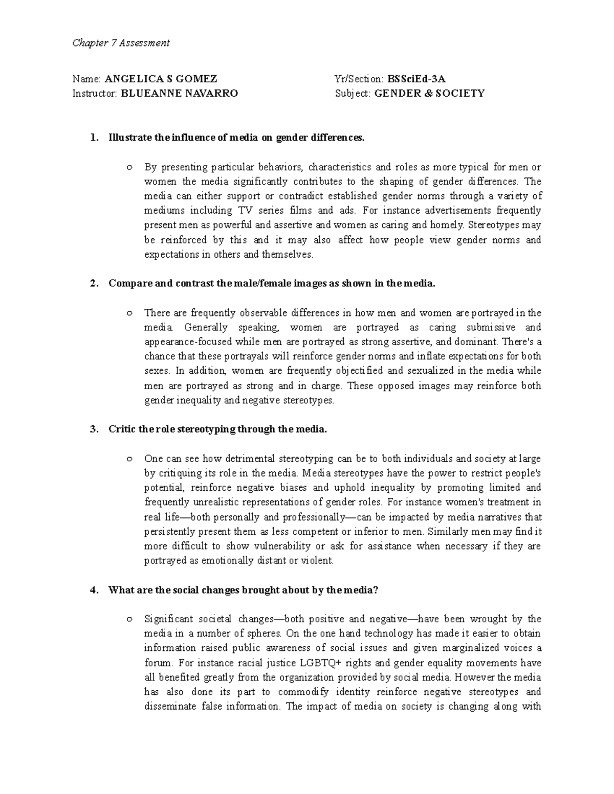 Chap 7 - Assessment - Illustrate the influence of media on gender ...