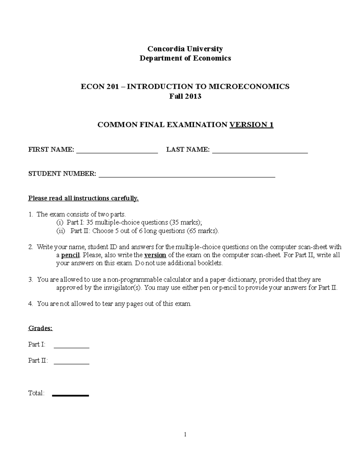 Final Exam Fall 2013, Questions And Answers - Concordia University ...