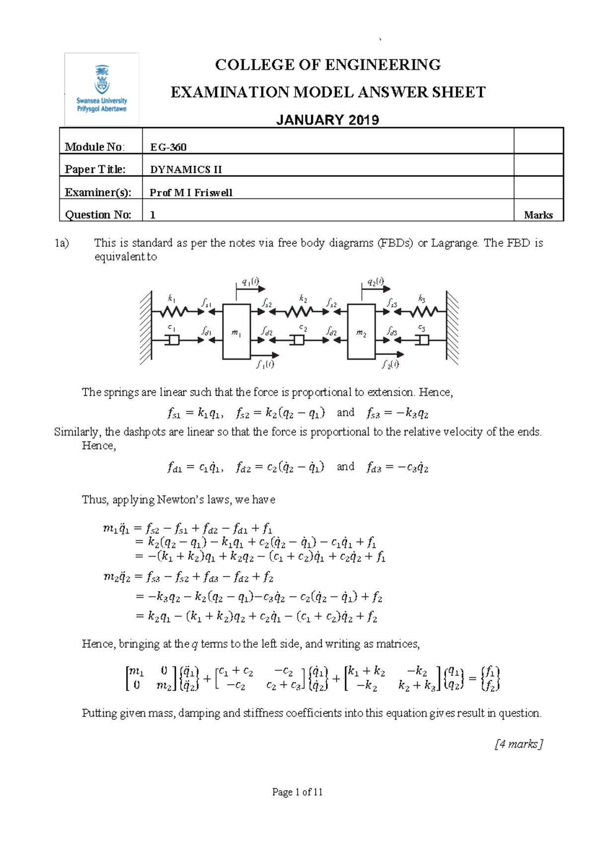 EG-360 January 2019 (Solutions) - COLLEGE OF ENGINEERING EXAMINATION ...