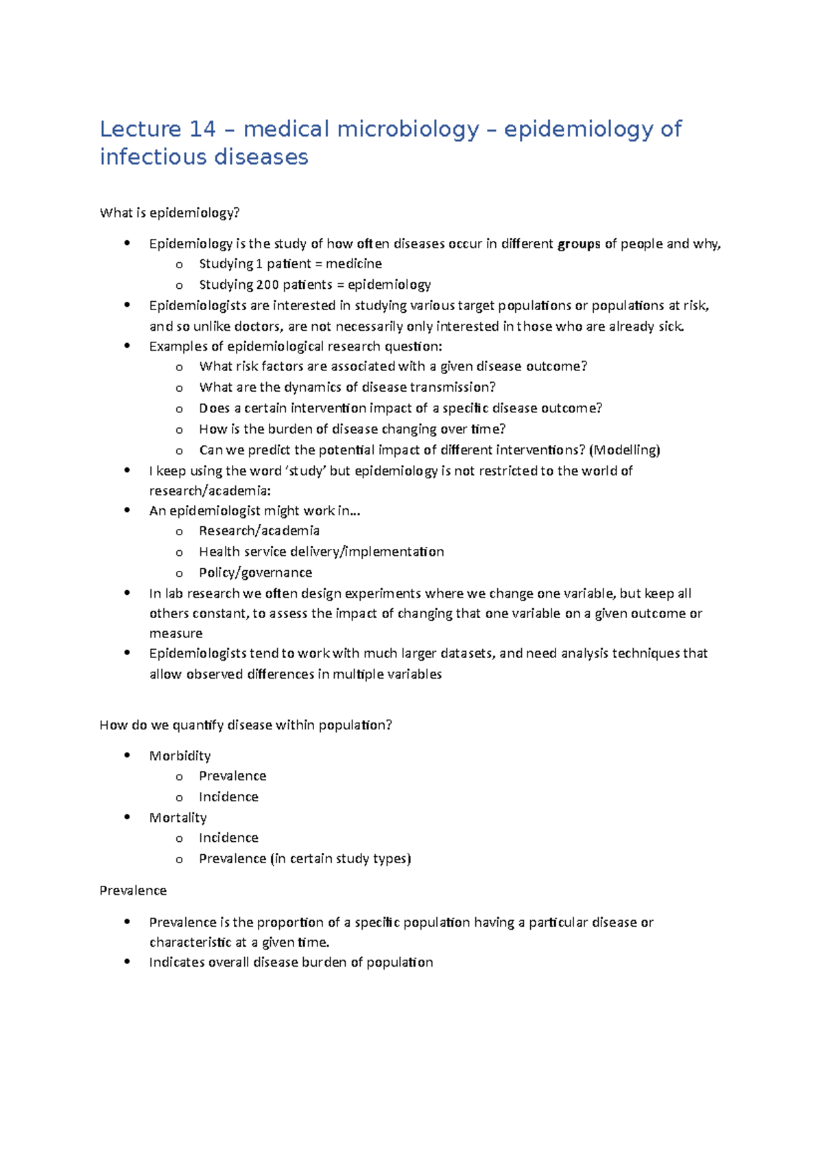 Lecture 14 epidemiology - Lecture 14 – medical microbiology ...