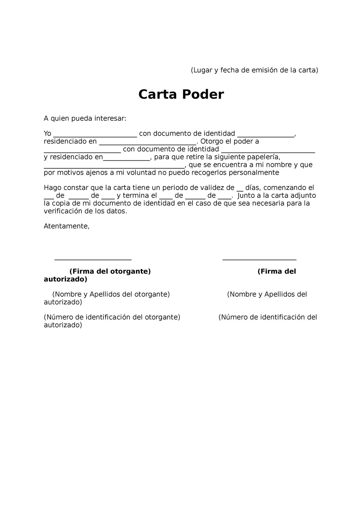 Carta Poder Simple De Papeleria Lugar Y Fecha De Emisión De La Carta Carta Poder A Quien