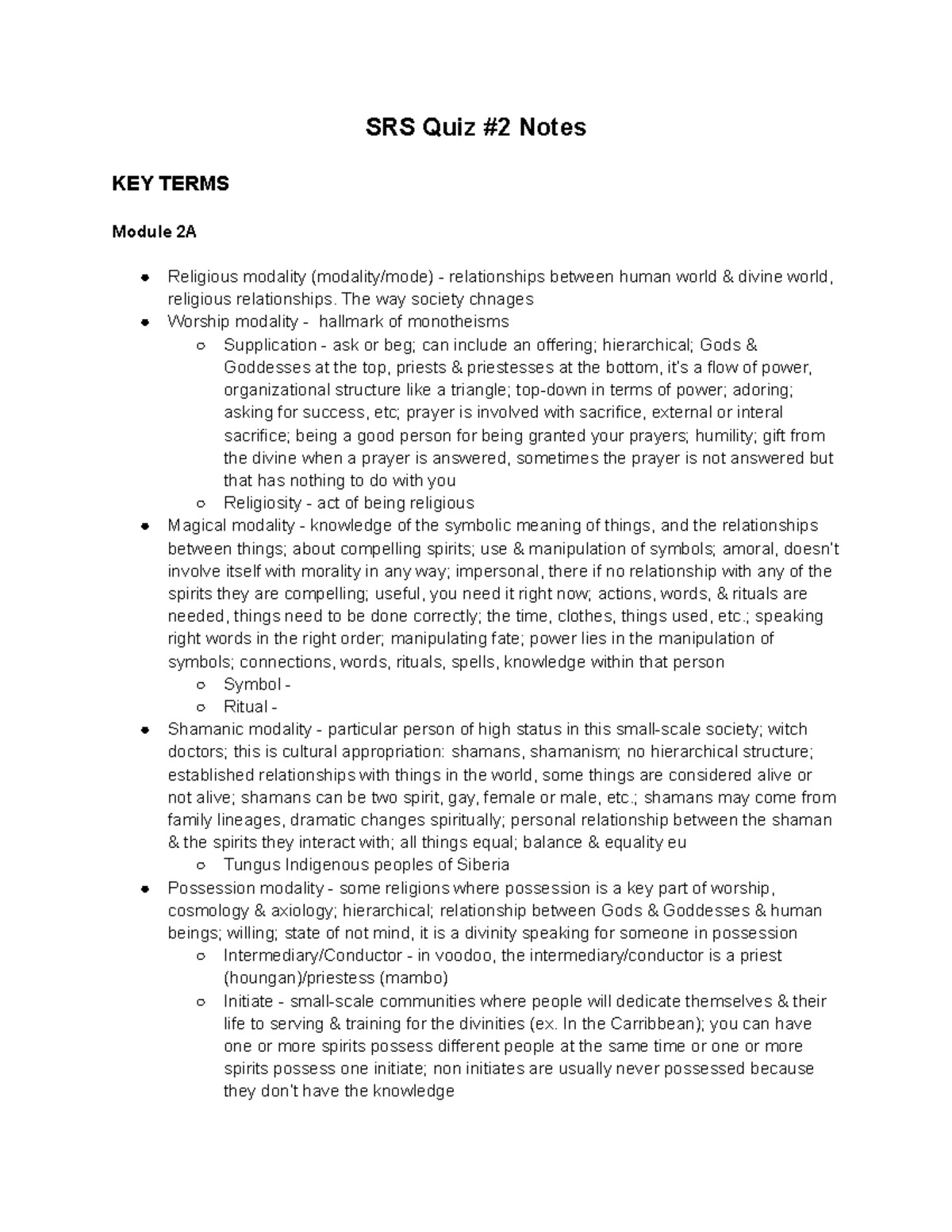 SRS QUIZ #2 - notes on only on lectures + film - SRS Quiz #2 Notes KEY ...