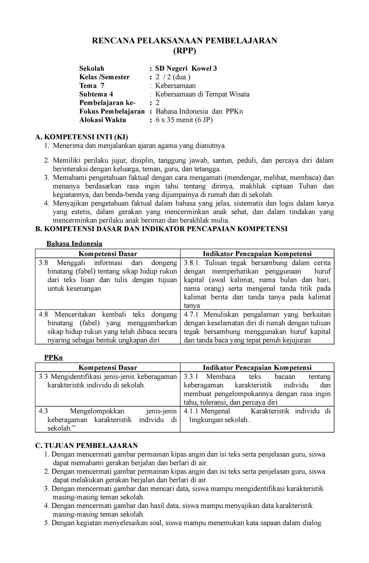 Rpp Kelas 2 Tema 7 Subtema 4 Pemb 2 Rencana Pelaksanaan Pembelajaran Rpp Sekolah Sd Negeri 3020