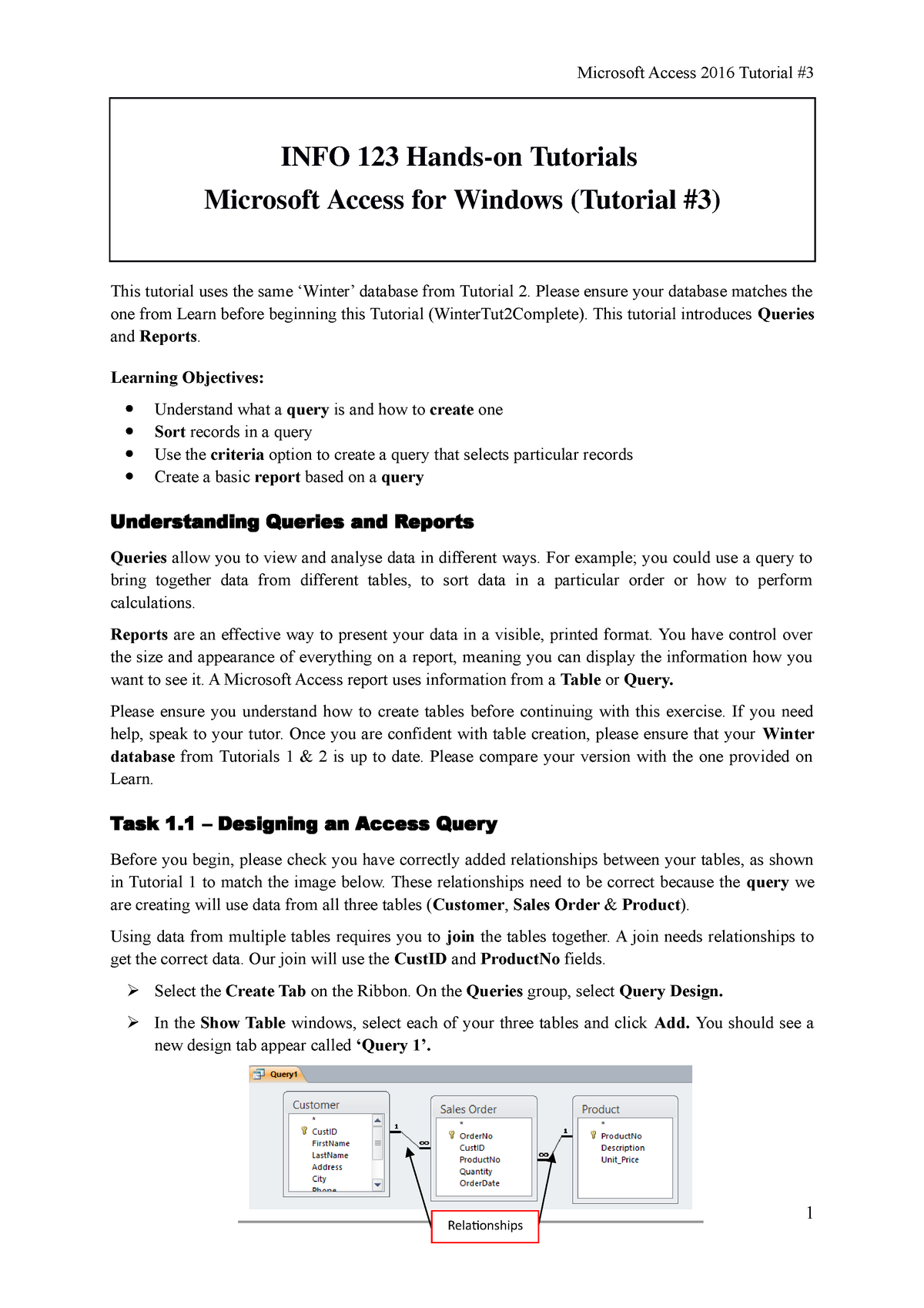 Access Tutorial 3 - INFO 123 Hands-on Tutorials Microsoft Access for ...