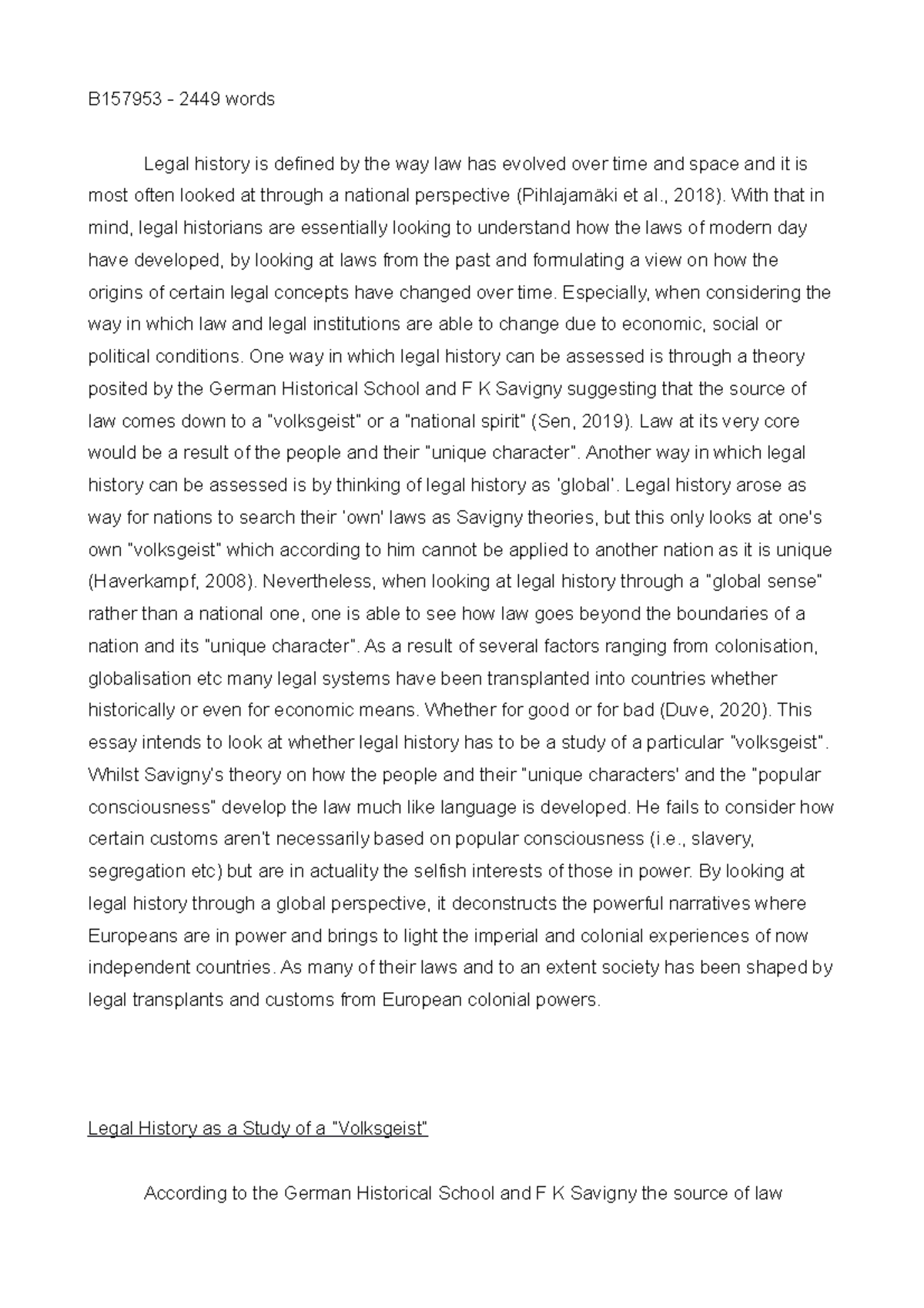 Volksgeist Essay - B157953 - 2449 words Legal history is defined by the ...