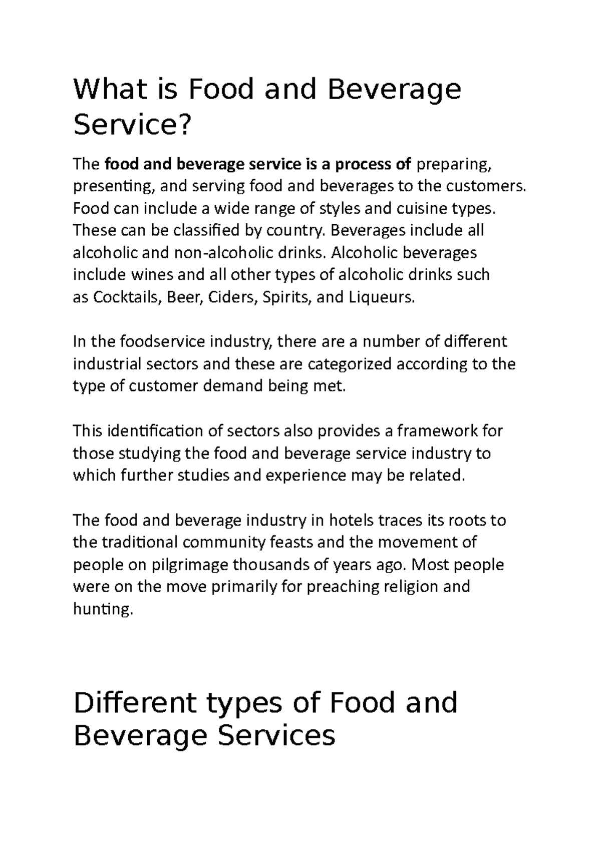 what is food and beverage service essay