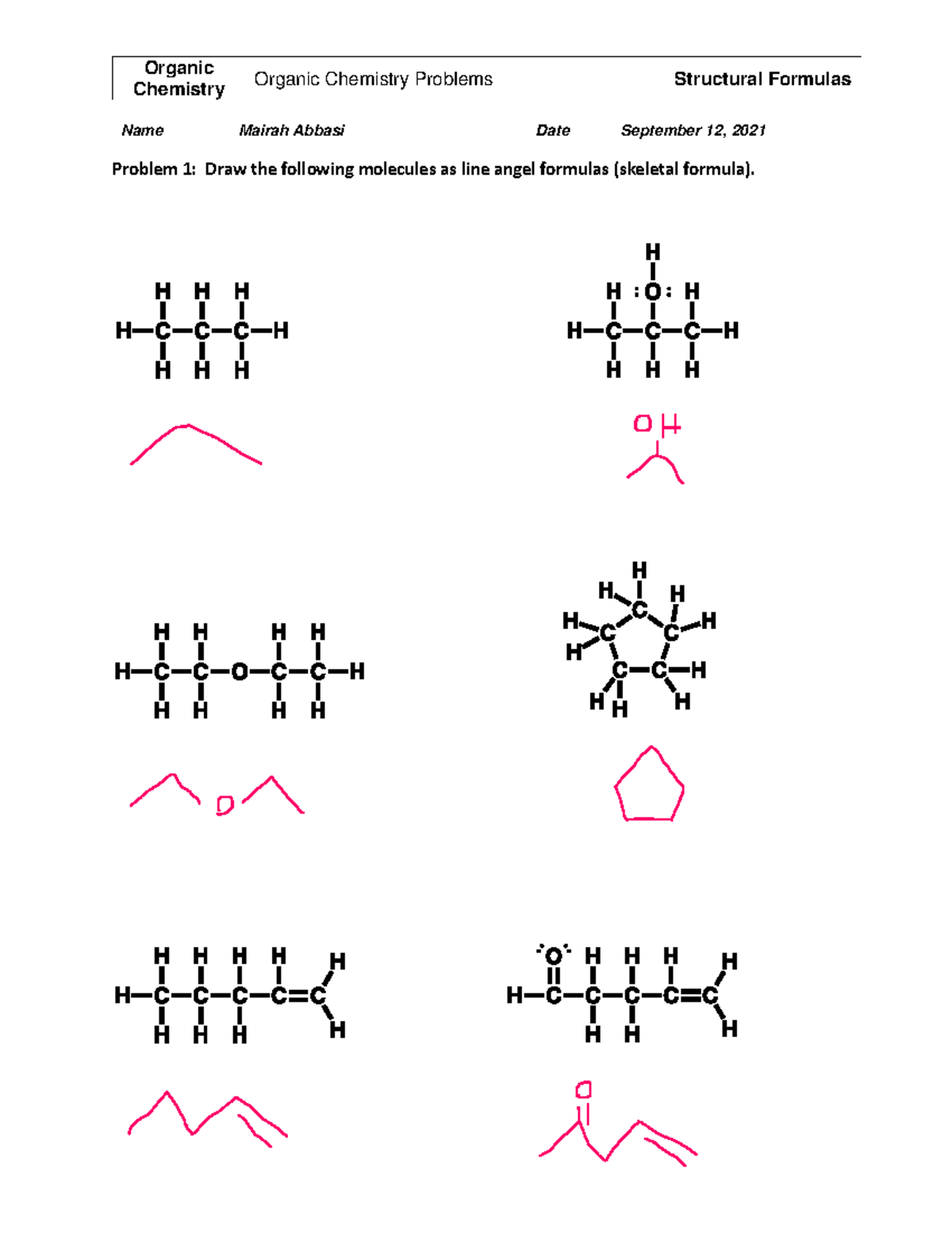 3 structural formulas - Chemistry Organic Chemistry Problems Structural ...