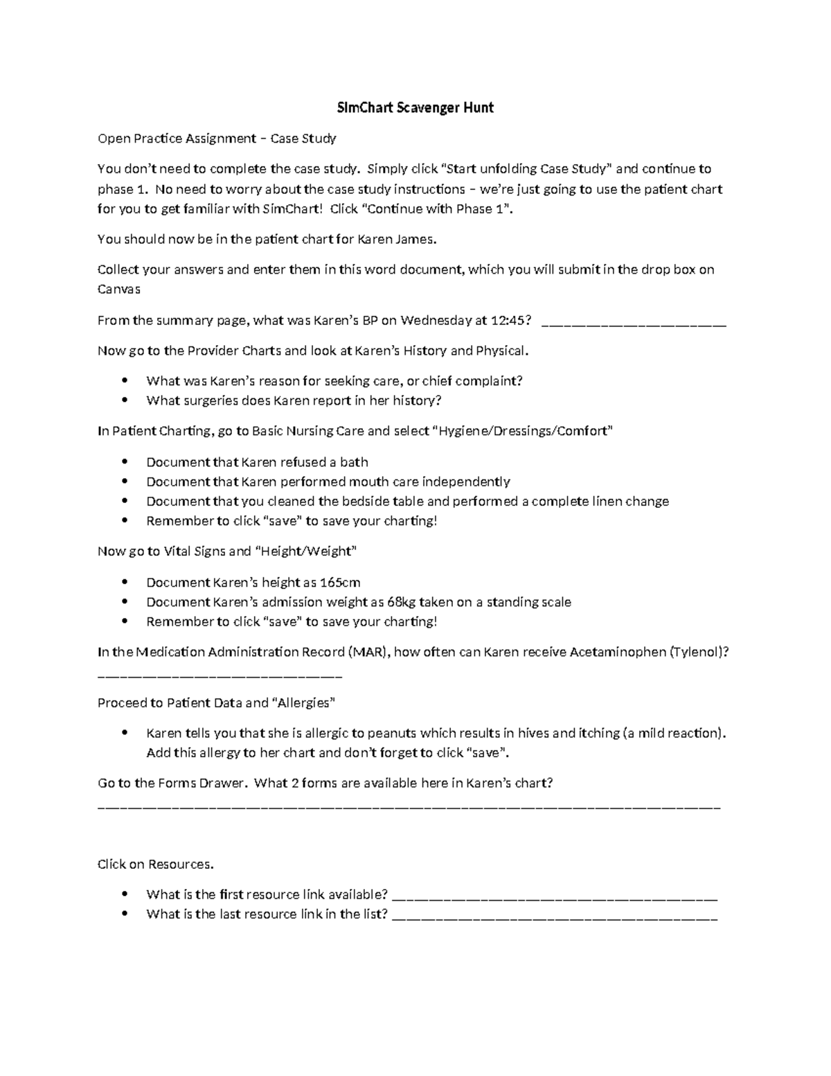 Sim Chart Scavenger Hunt. - SimChart Scavenger Hunt Open Practice ...