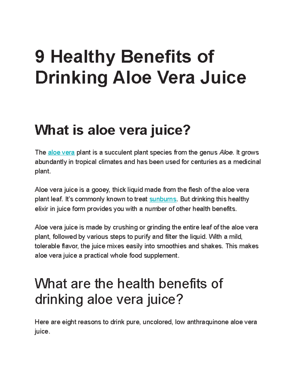 9 Healthy Benefits of Drinking Aloe Vera Juice It grows Studocu