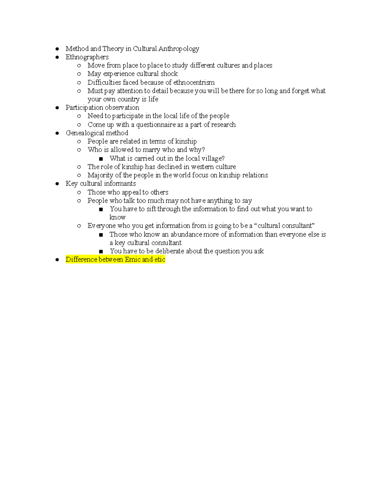 Chapter 3 - Anthro - Lecture notes - Method and Theory in Cultural ...