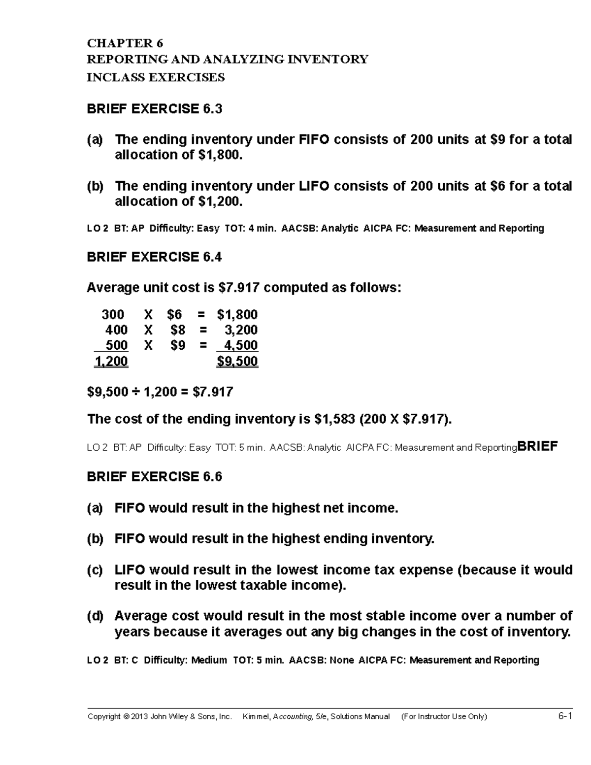 Chapter 6 - CHAPTER 6 REPORTING AND ANALYZING INVENTORY INCLASS ...