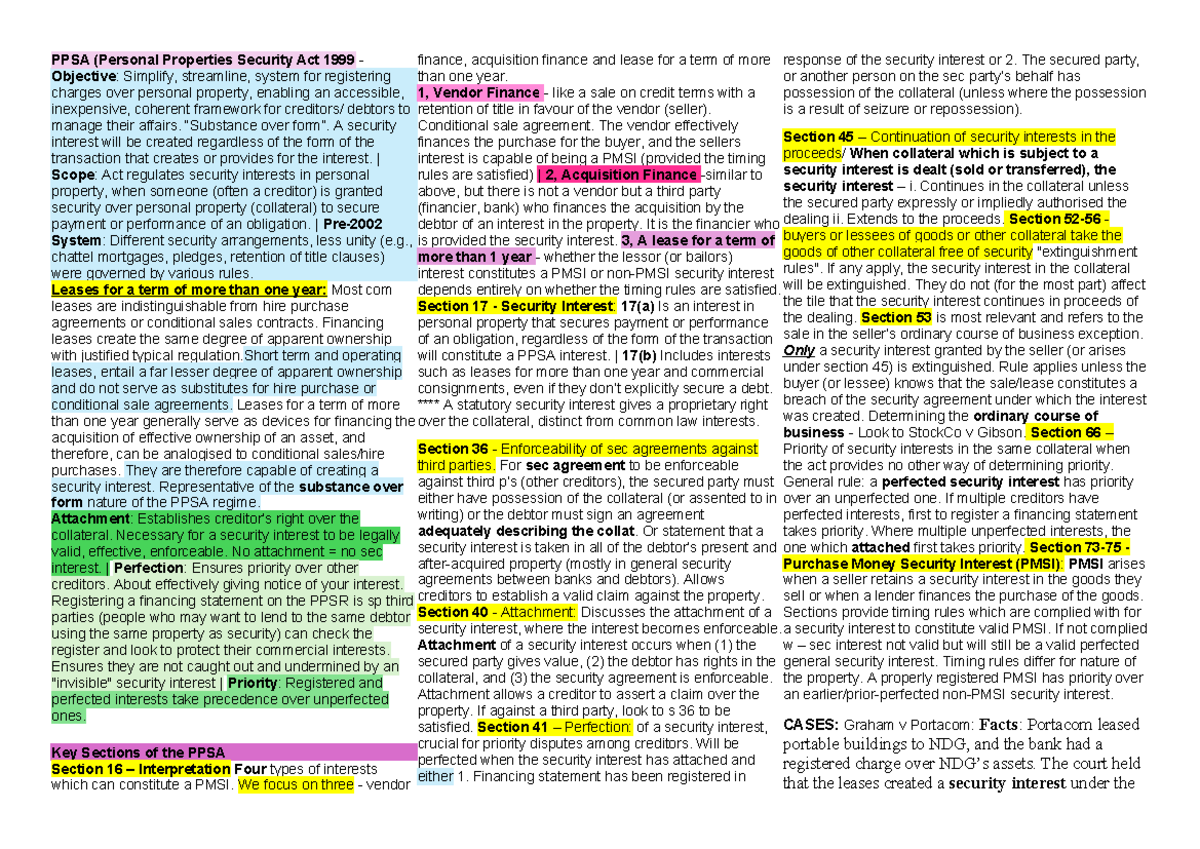 Prop exam cheat sheet tri 2 - PPSA (Personal Properties Security Act ...