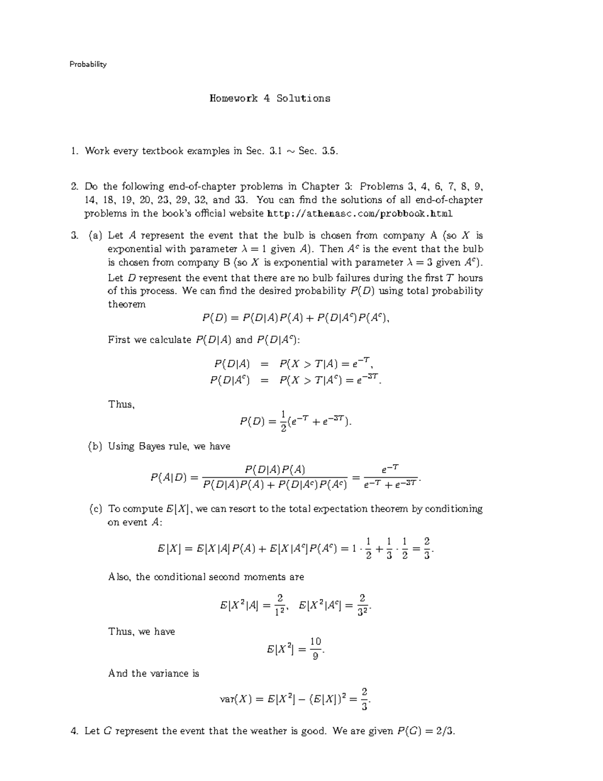 Hw4sol - vwva - Probability Homework 4 Solutions Work every textbook ...