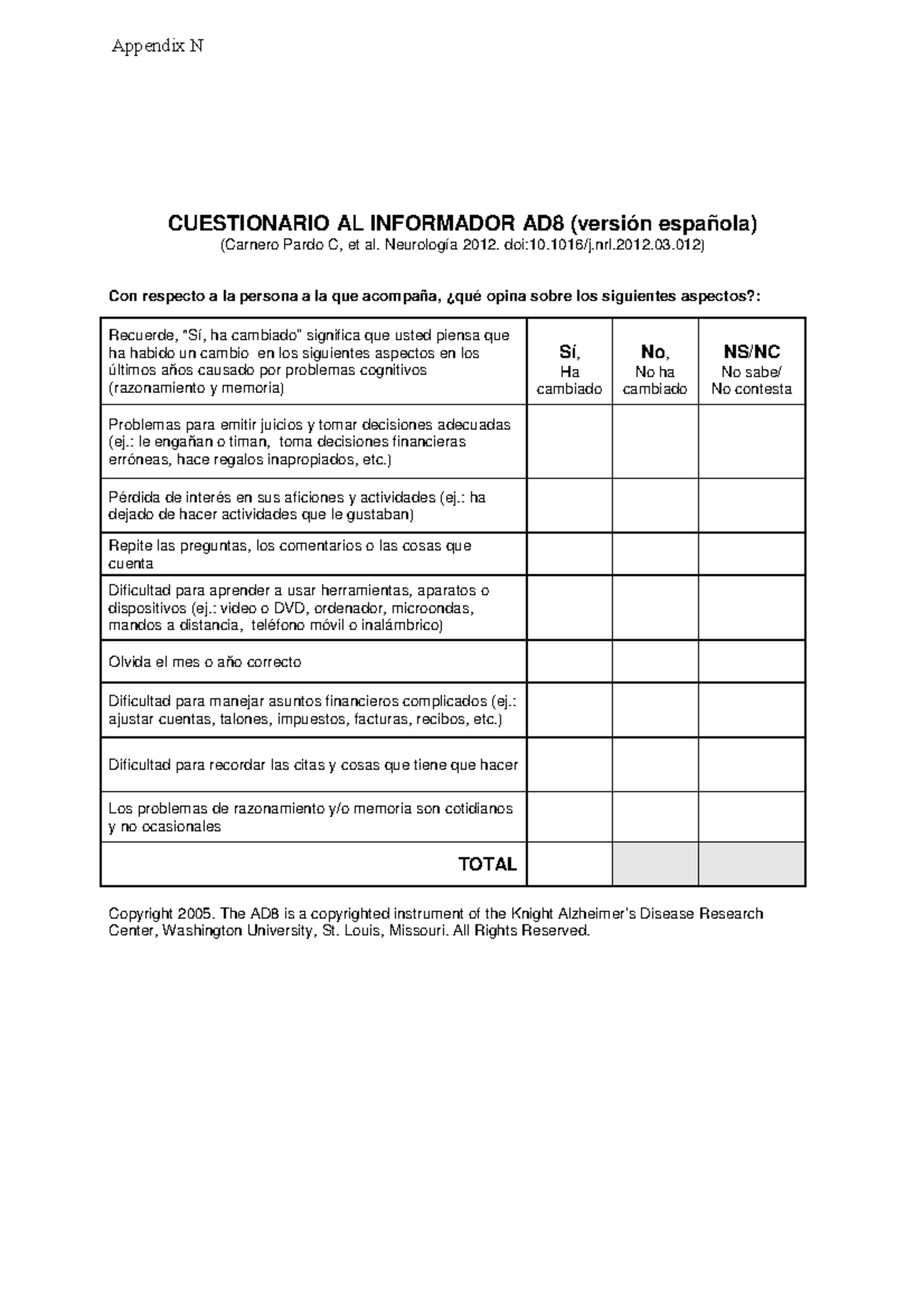 Cuestionario al informador AD8 - CUESTIONARIO AL INFORMADOR AD8 ...