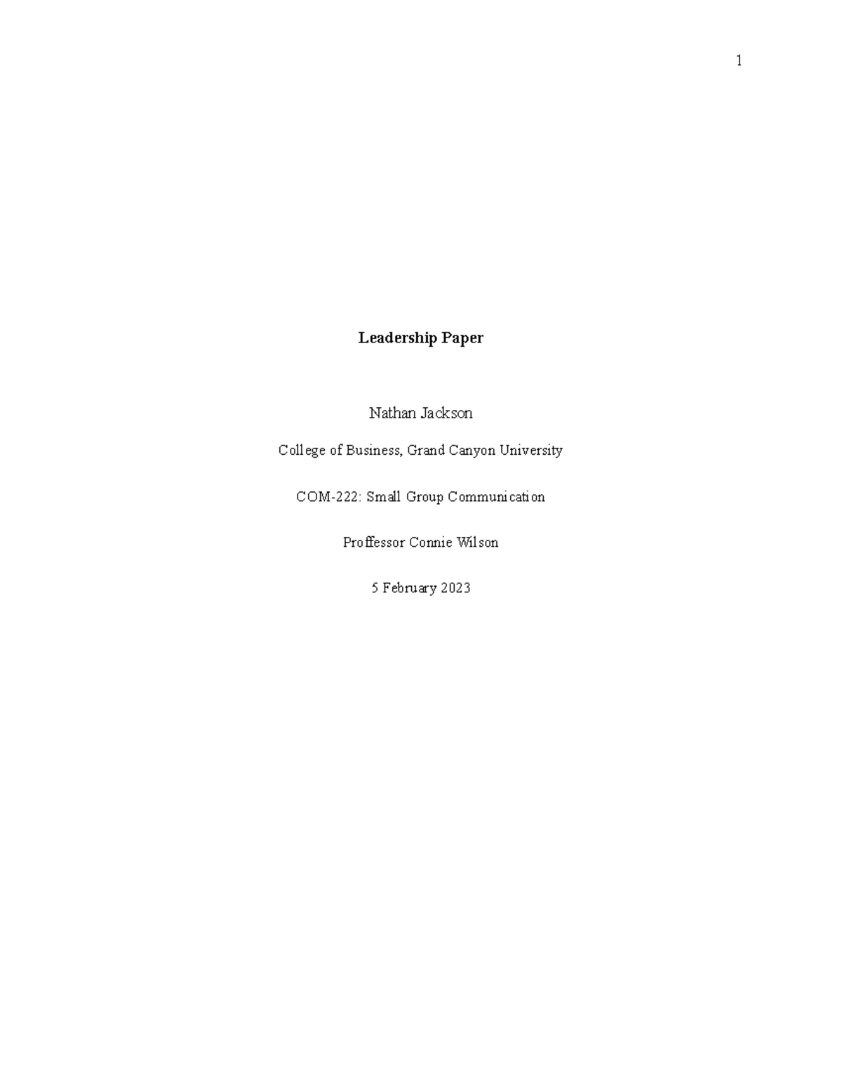 Leadership Paper - Leadership Paper Nathan Jackson College of Business ...