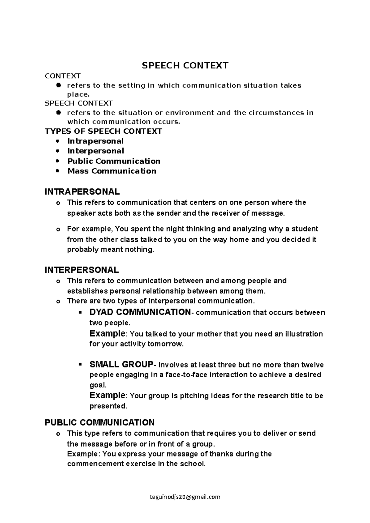 type of speech context examples