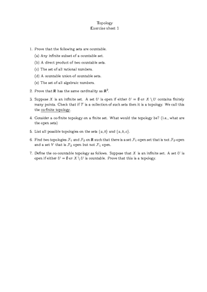 Exercise Sheet 4 - Questions - Topology Exercise sheet 4 There are lots ...
