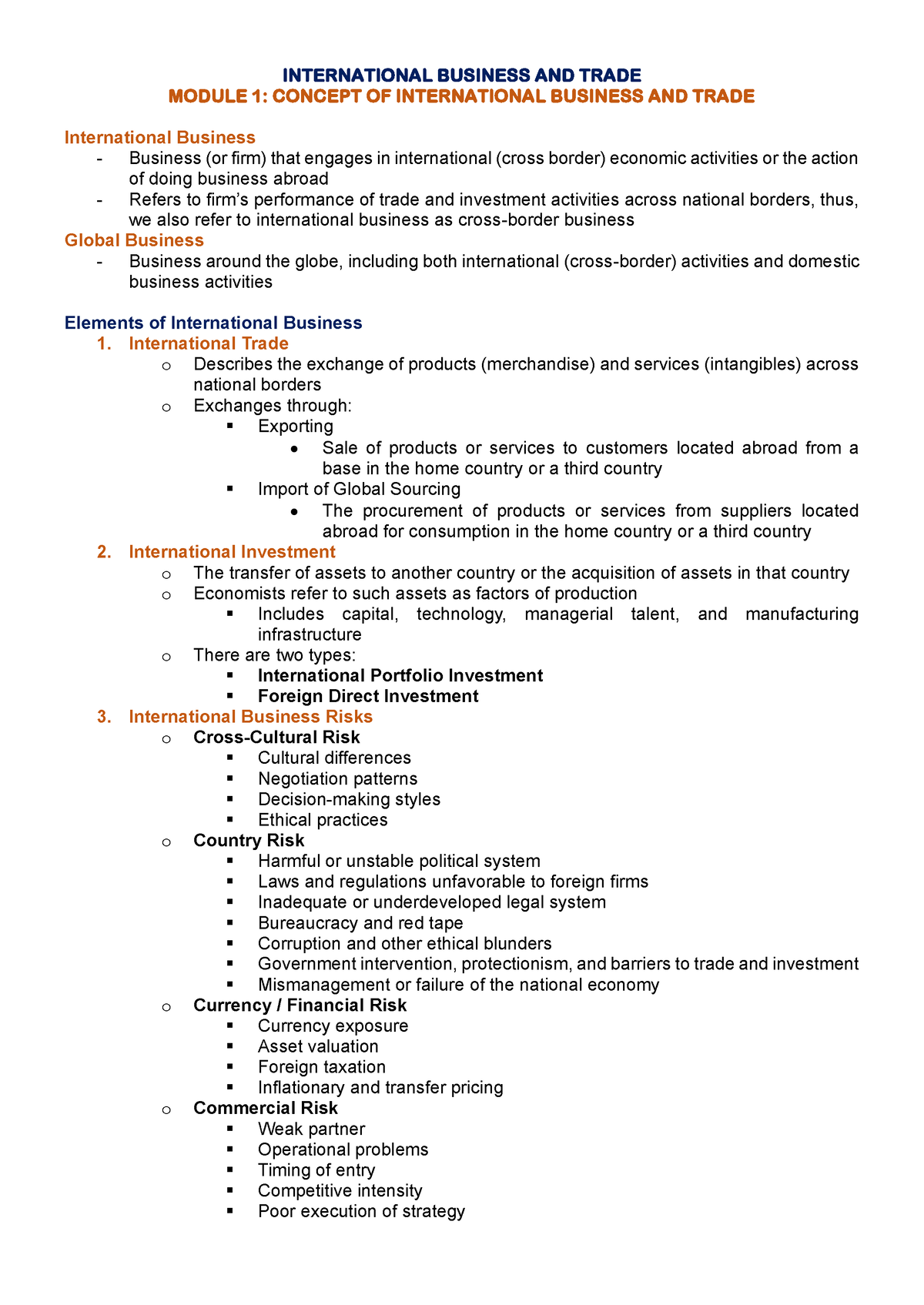 International Business AND Trade Midterm - INTERNATIONAL BUSINESS AND ...