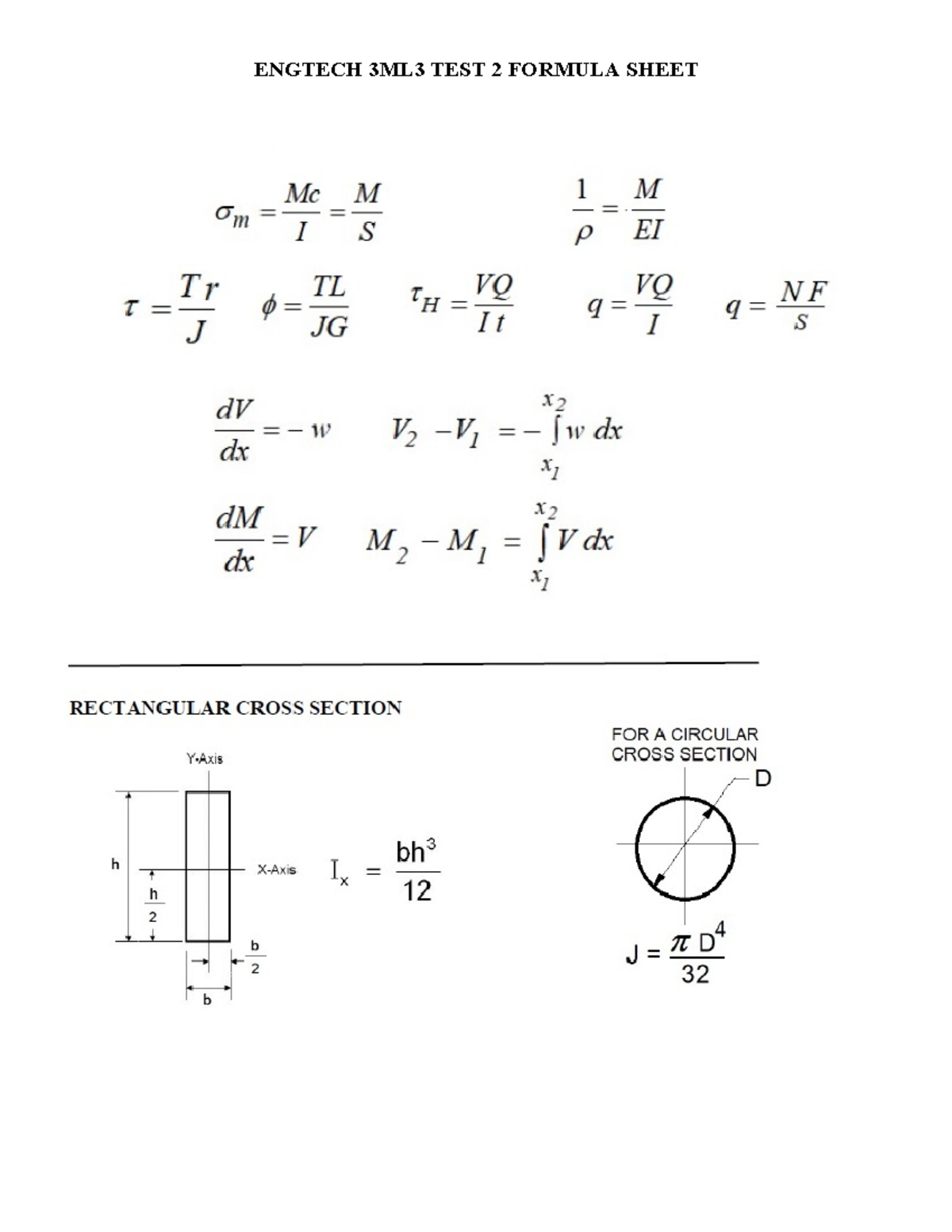 Engtech 3ML3 Formula Sheet TEST 2 - Eng Tech 3Ml3 - ENGTECH 3ML3 TEST 2 ...