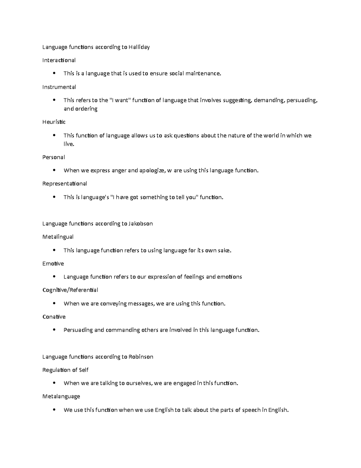 Language Functions According TO Halliday, Jakobson, AND Robinson Language functions according